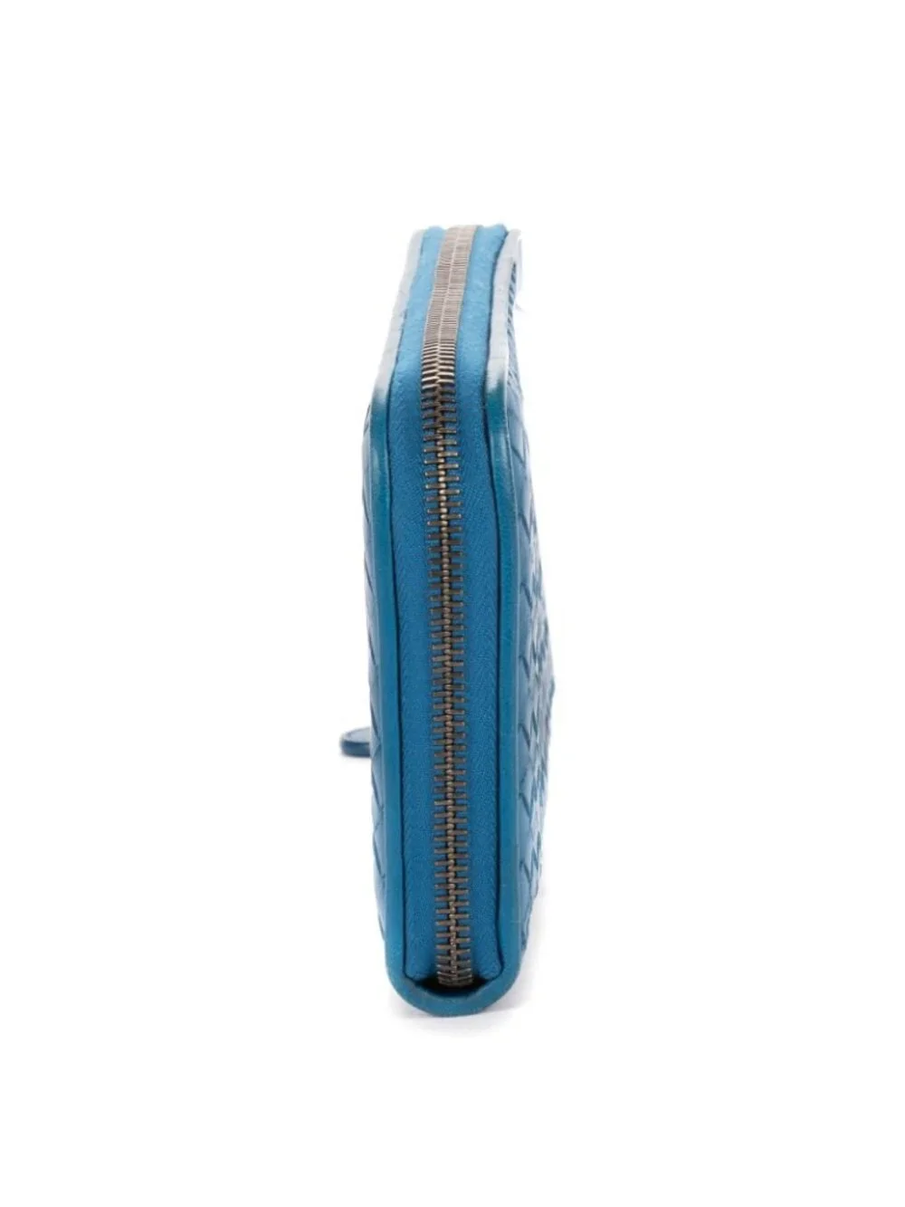 Bottega Veneta Zip Around Wallet Blue Intrecciato Calfskin Leathera